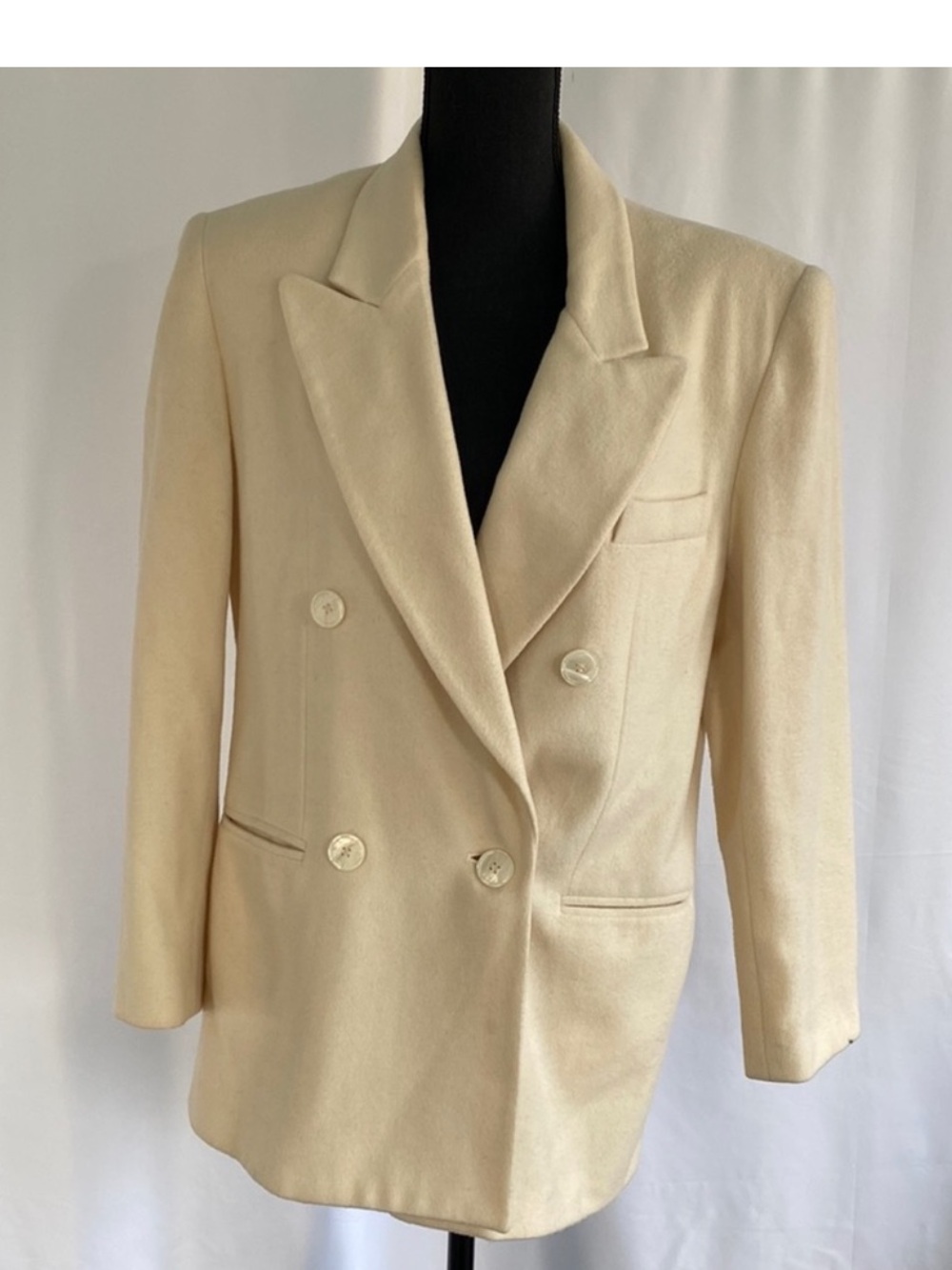 Vintage Forenza 90s Double Breasted Cream Blazer Wool Cashmere Blend - Size 12